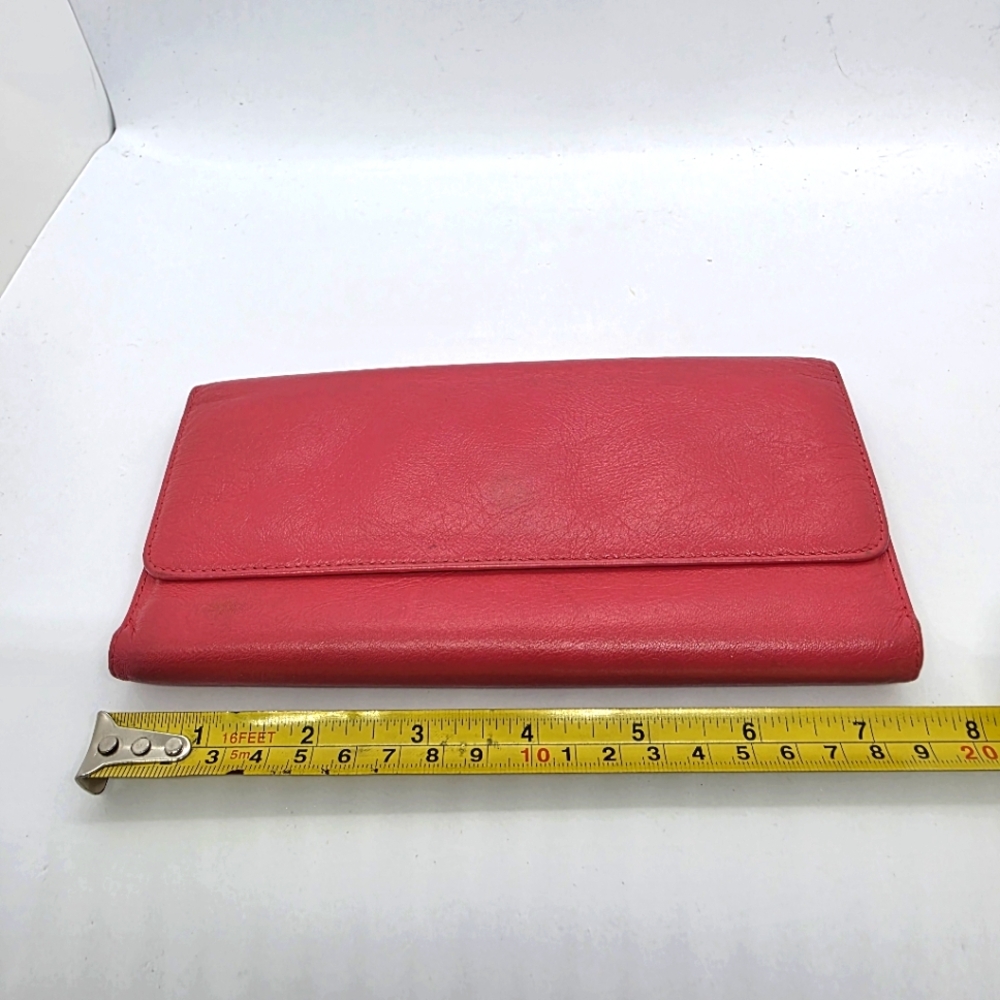 Lord And Taylor Pink Pebbled Tri Fold Leather Clutch Wallet Check Book Holder